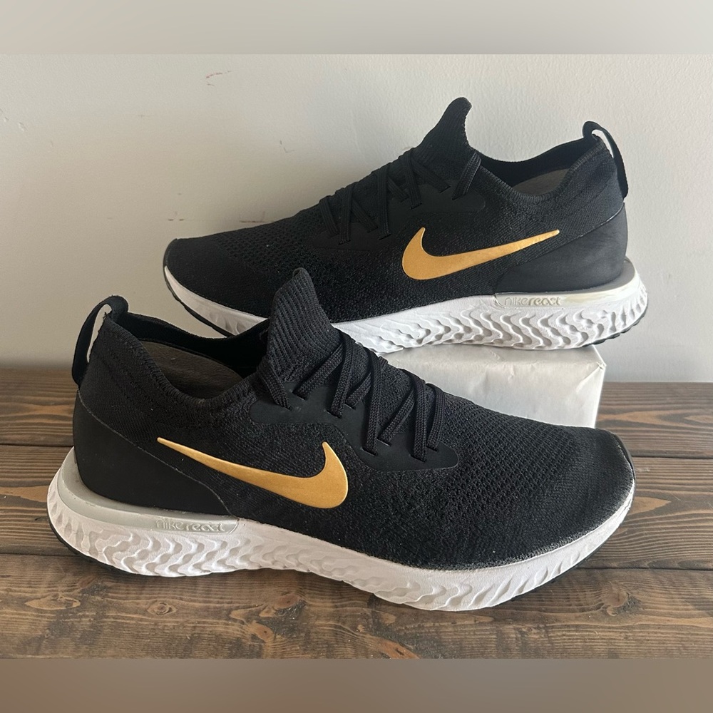 Nike Epic React Women's Black and Gold Running Shoes, Size 10